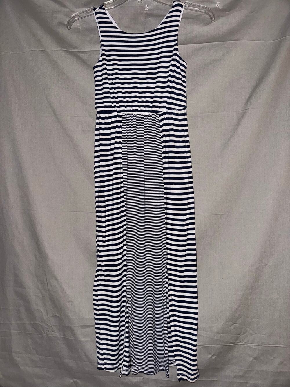 GB Girls Navy Blue & White Striped Sleeveless Maxi Dress, Size S